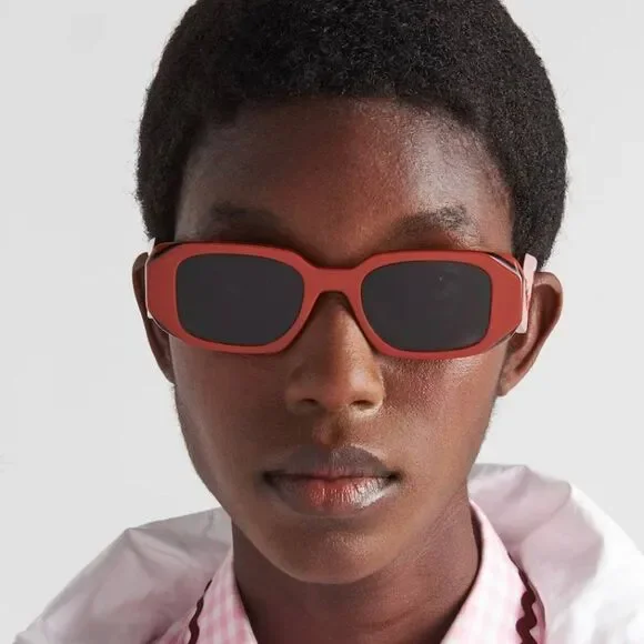 NEW Prada PR17WS 12N5S0 Orange Black Dark Grey Rectangle Unisex Sunglasses